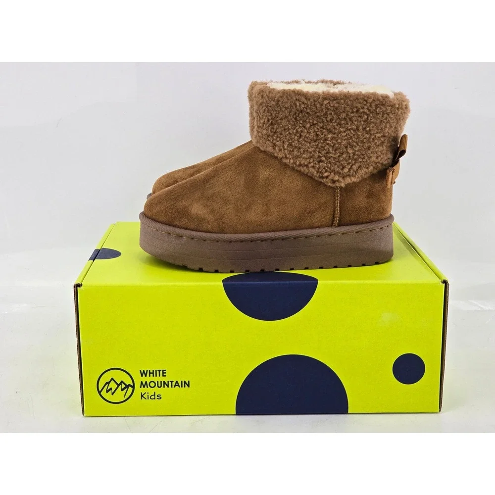 White Mountain Ladybug Boots Kids 13 Chestnut Fabric Faux Fur Bow - New